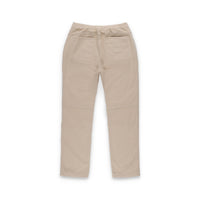Back of Topo Designs Men's Dirt Pants 100% organic cotton drawstring waist in "sand" white brown.