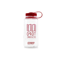 Topo Designs Nalgene 32 oz Wide Mouth Water Bottle with Red Map Logo in "Clear / Red".