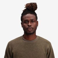 General shot of Topo Designs Men's Global pullover Sweater recycled washable Italian wool in "Desert Palm"